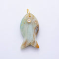 18K Gold Filled 38.8mm Clear CZ Natural Gemstone Fish Charm | D265 - D533: Citrine