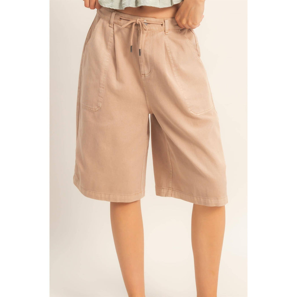 Drawstring Waist Wide Leg Jorts: NAVY / S-M-L(2-2-2)