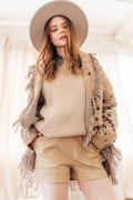 NP70281-Faux Leather Casual Shorts: BEIGE / S-M-L/2-2-2