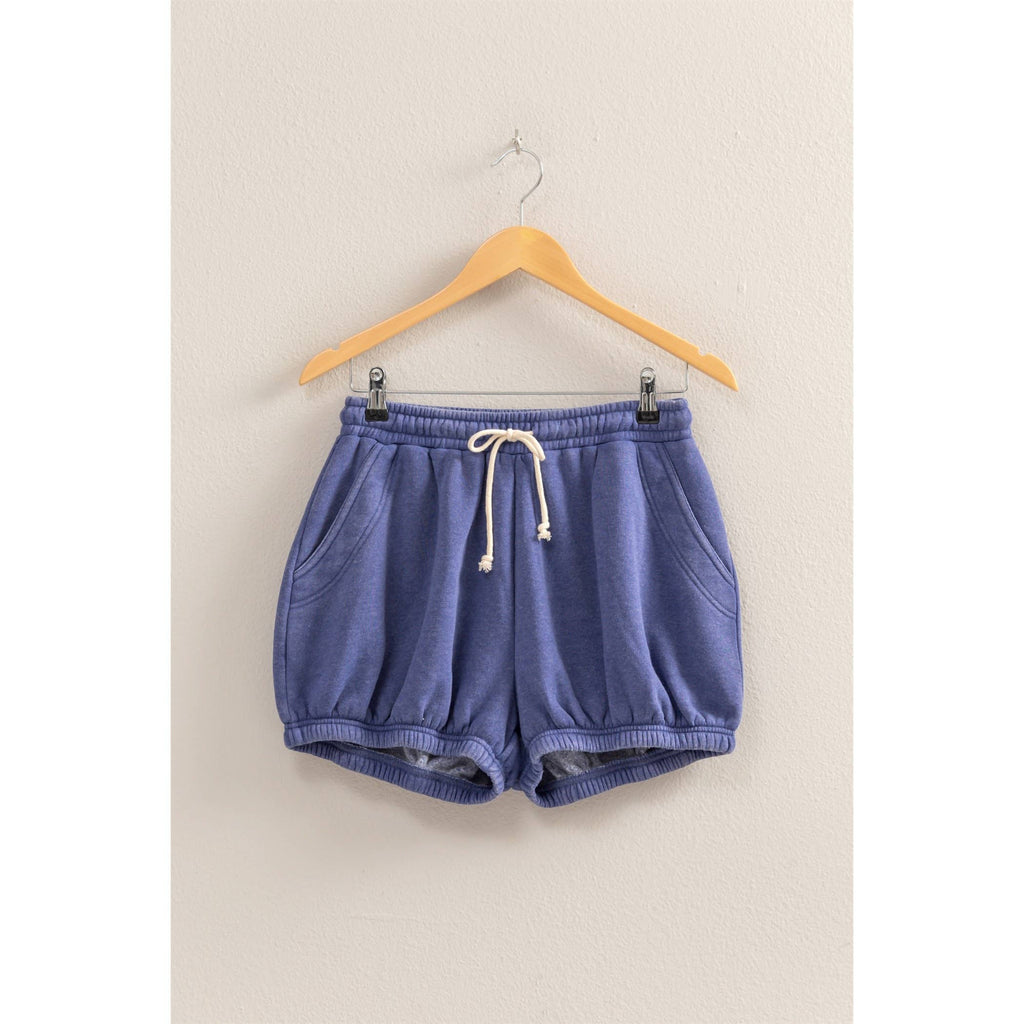 Drawstring Waist Bubbled Hem Shorts: BLACK / S-M-L(2-2-2)