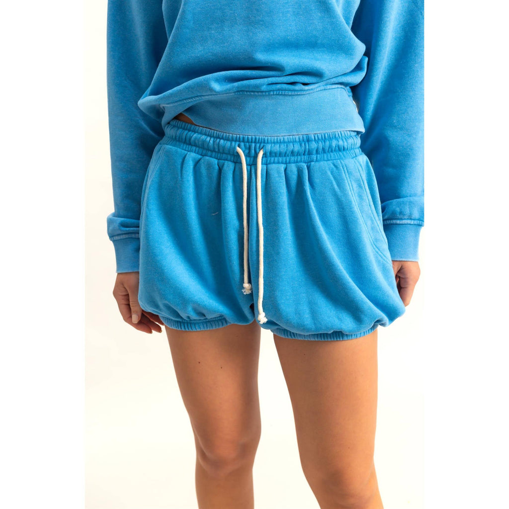 Drawstring Waist Bubbled Hem Shorts: HEATHER GRAY / S-M-L(2-2-2)