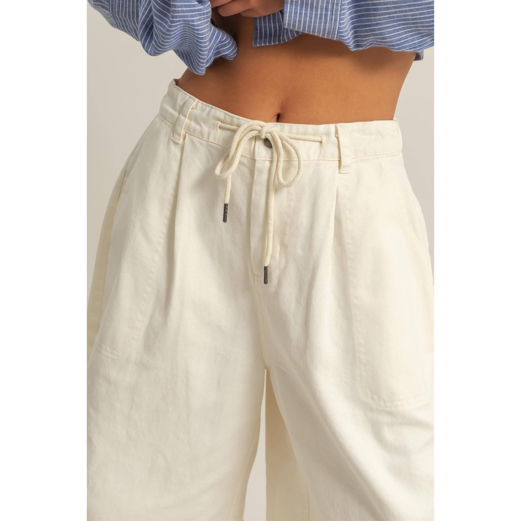 Drawstring Waist Wide Leg Jorts: NAVY / S-M-L(2-2-2)