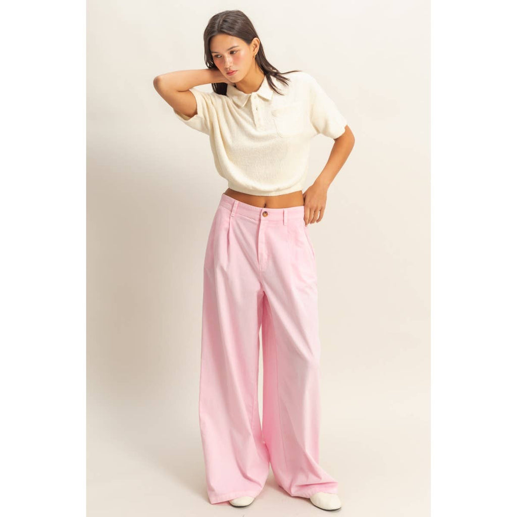 Collared Short Sleeve Crop Top: FRENCH VANILLA / S-M-L(2-2-2)