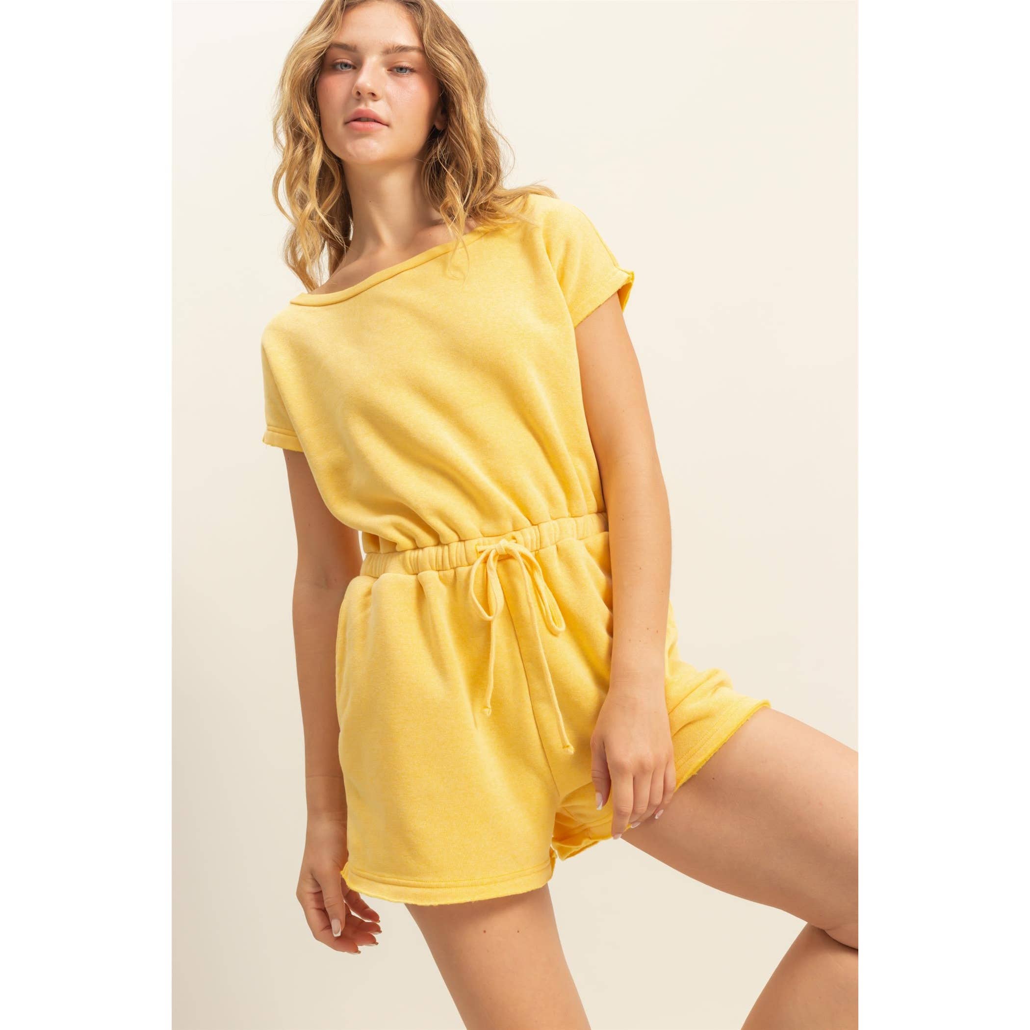 Cap Sleeve Drawstring Waist Romper: DARK TAUPE / S-M-L(2-2-2)