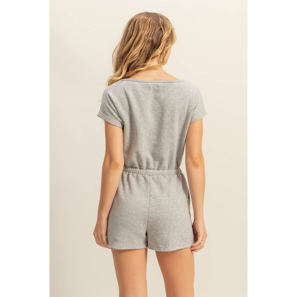 Cap Sleeve Drawstring Waist Romper: DARK TAUPE / S-M-L(2-2-2)