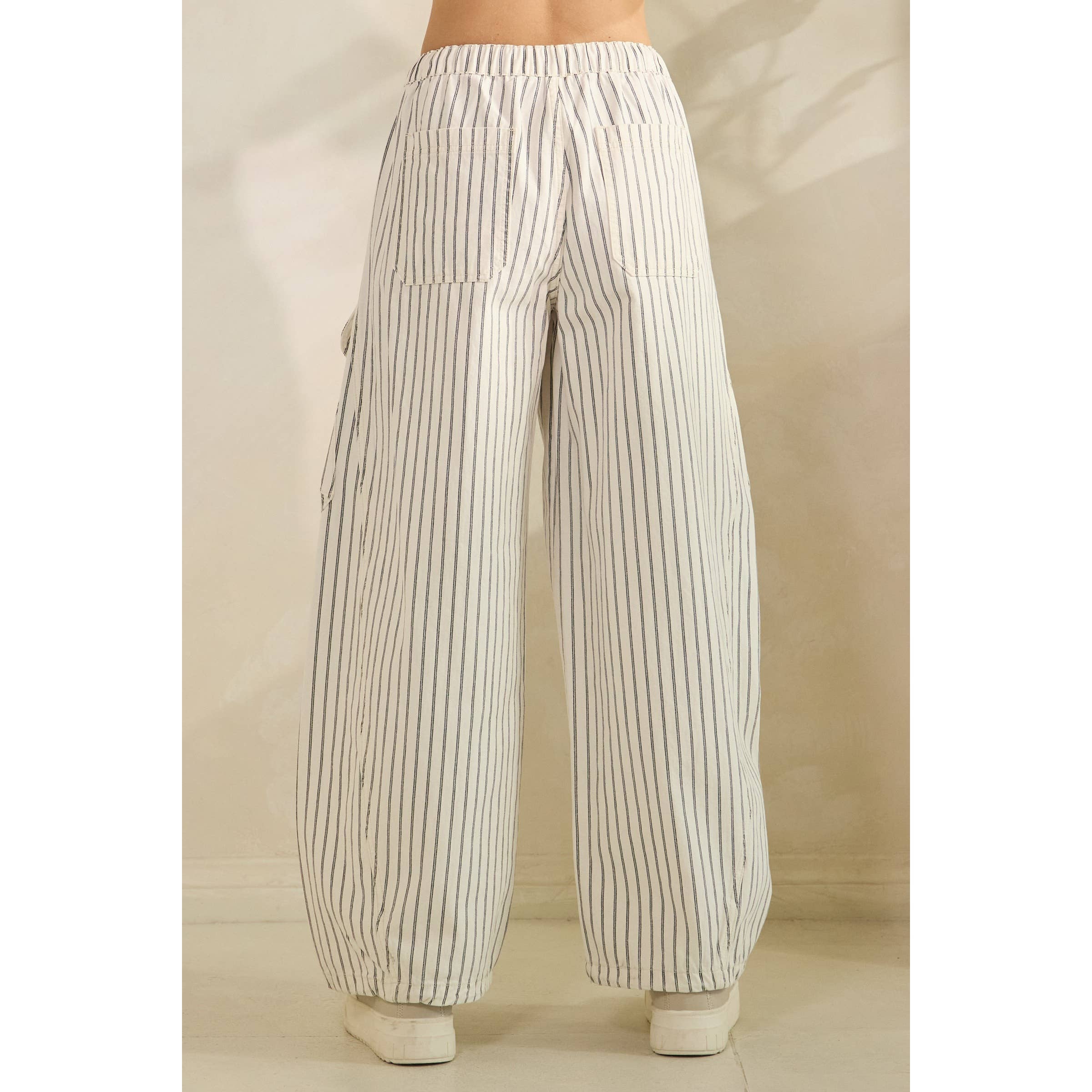 Easy Cargo Striped Pants: White / L