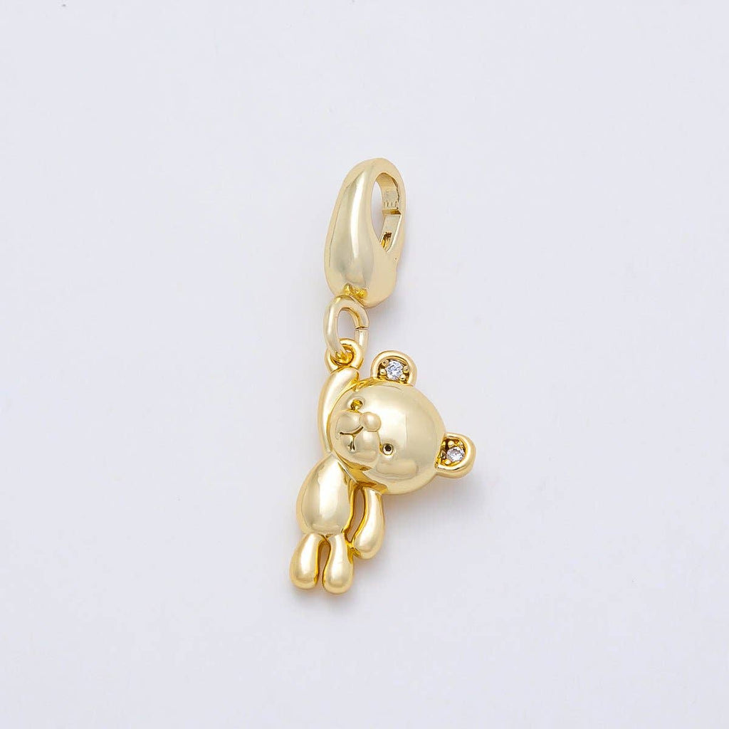 16K Gold Filled 14mm CZ Teddy Bear Minimalist 3D Multidimensional Charm | Charms-01170