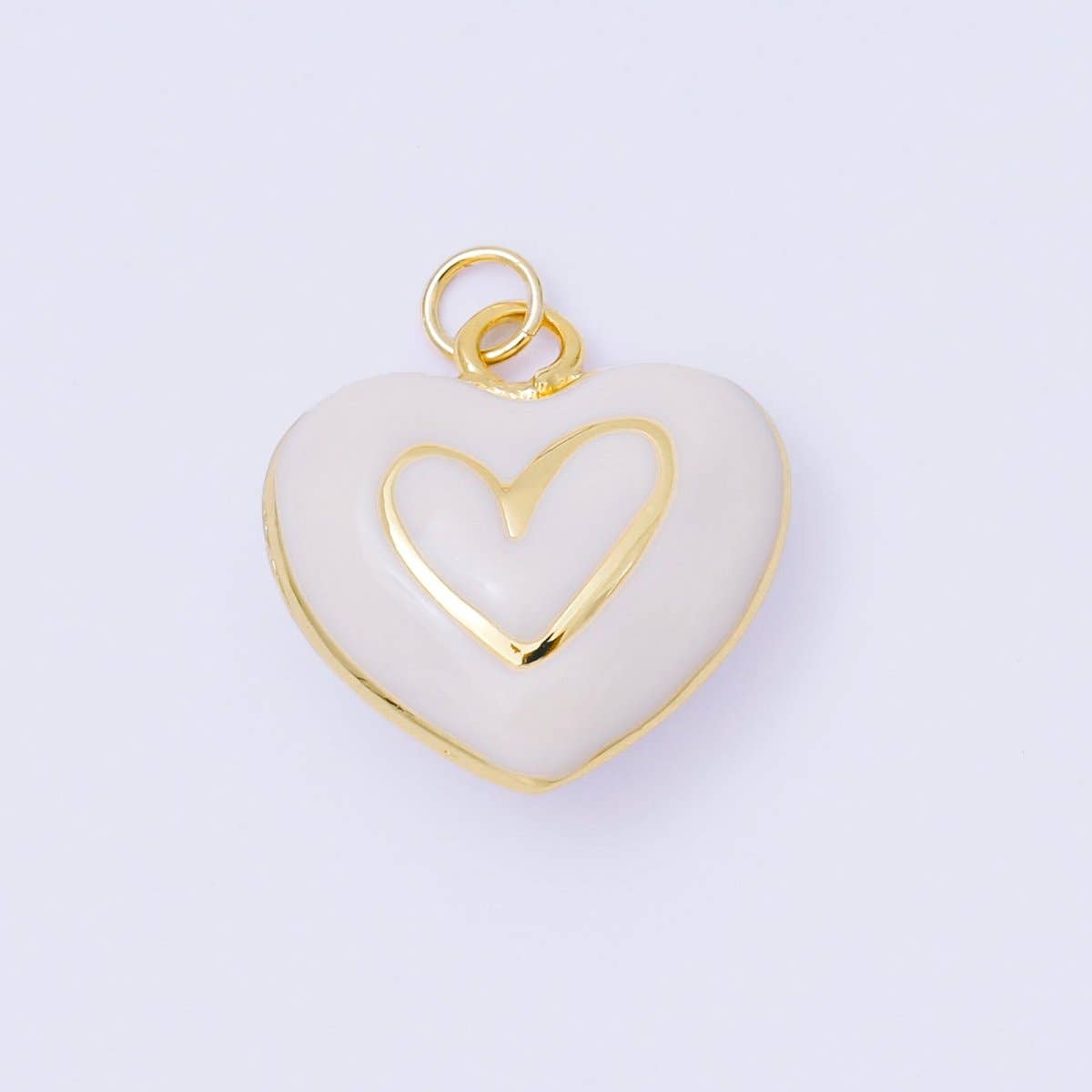 24K Gold Filled 21mm Blue, Pink, Green, White, Yellow Pastel Enamel Lined Heart Charm | AC1621 - AC1623: Pink