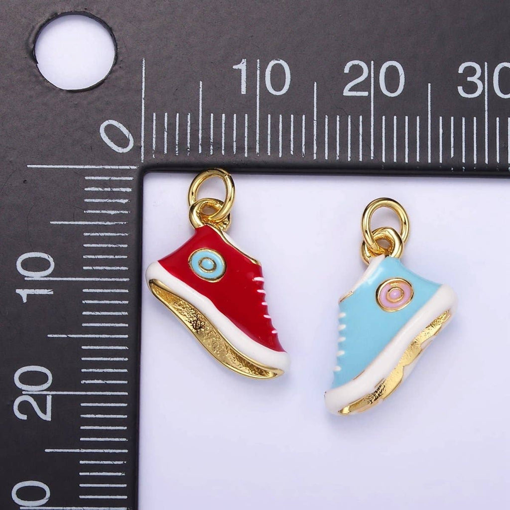 24K Gold Filled Blue, Red Enamel Sneakers Shoe Mini Charm | C649: Red