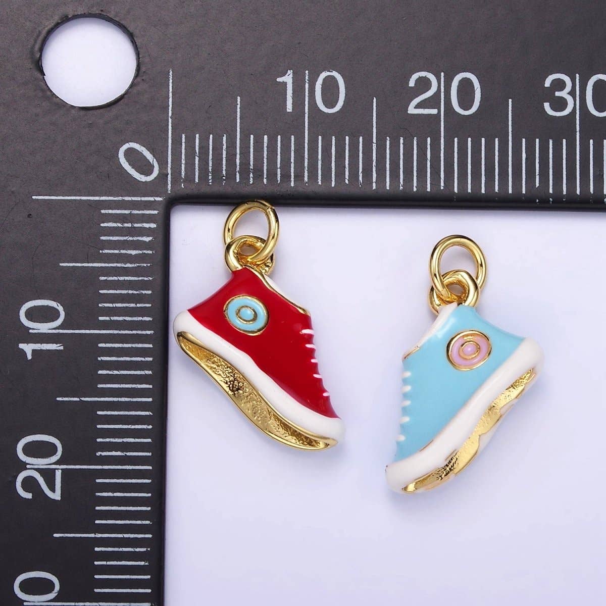 24K Gold Filled Blue, Red Enamel Sneakers Shoe Mini Charm | C649: Red