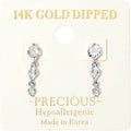 14K Gold Dipped Hypoallergenic Graduated Stone Link Drop Earrings: Rhodium