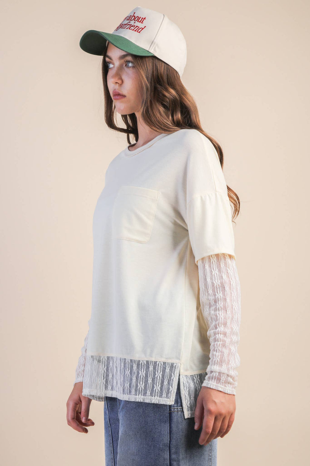 NT12351-Oversized Casual Knit Top W/ Lace: MOCHA / S-M-L/2-2-2