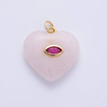 18K Gold Filled 21.5mm Marquise Embedded Rose Quartz, Amethyst, Onyx, Amazonite, Lapis Lazuli, Tiger Eye Heart Charm | AK218 - AK220: Rose Quartz