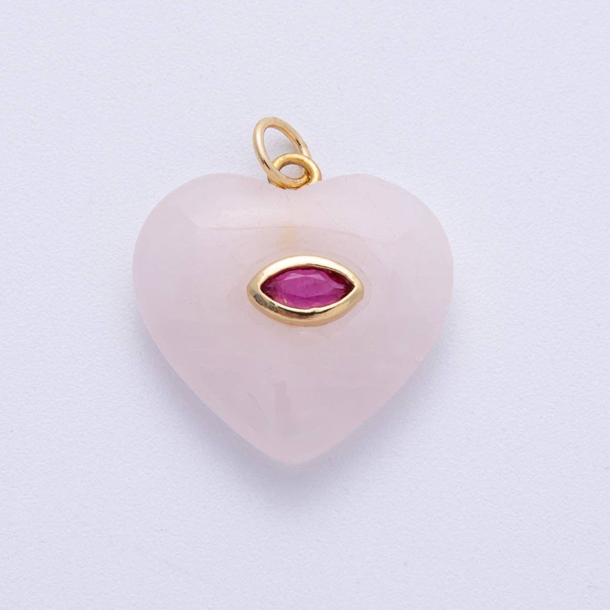 18K Gold Filled 21.5mm Marquise Embedded Rose Quartz, Amethyst, Onyx, Amazonite, Lapis Lazuli, Tiger Eye Heart Charm | AK218 - AK220: Rose Quartz