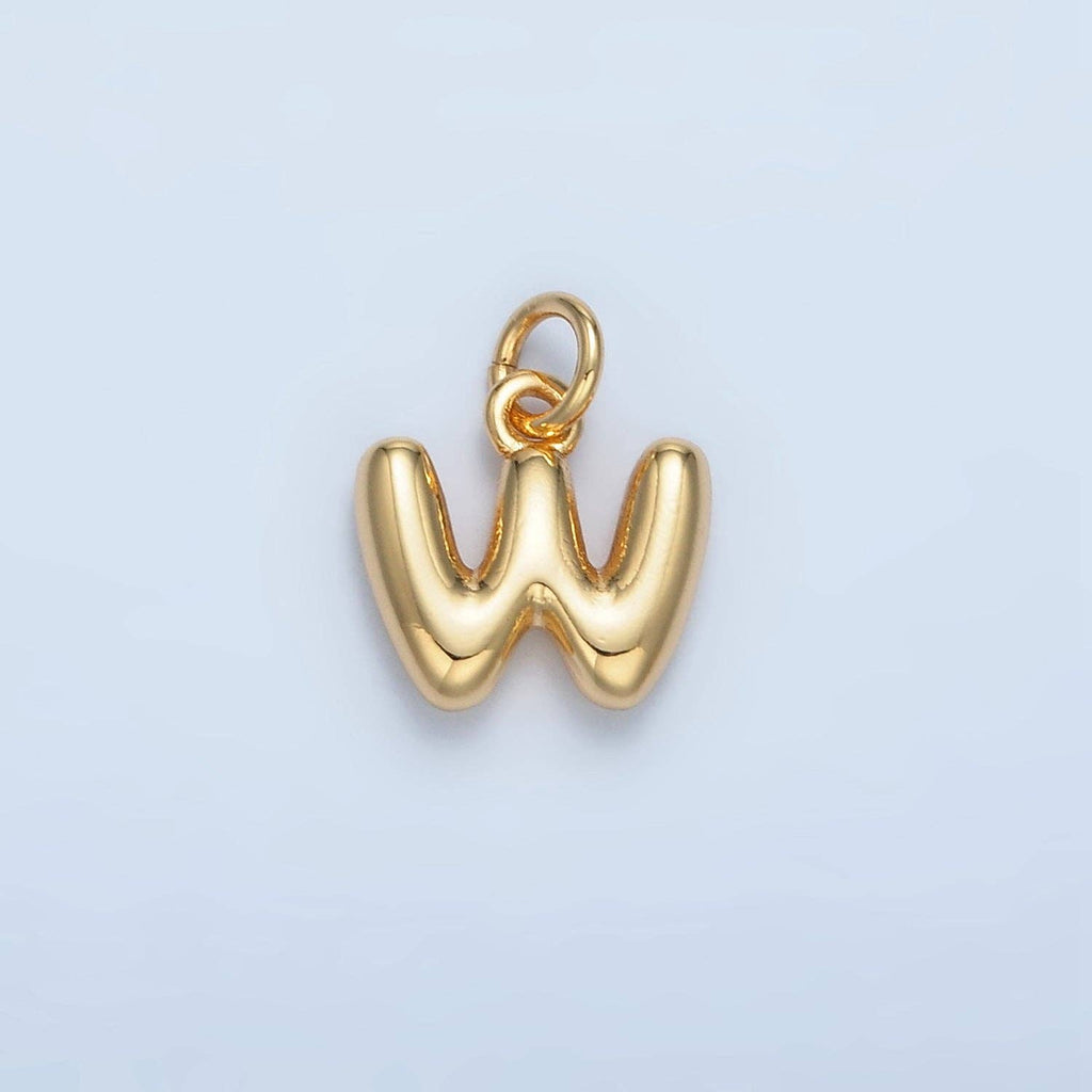 16K Gold Filled 10mm Initial Letter Chubby Balloon Mini Charm | A1591 - A1603: Letter M