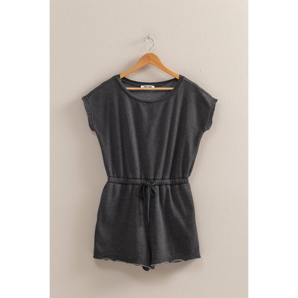Cap Sleeve Drawstring Waist Romper: DARK TAUPE / S-M-L(2-2-2)