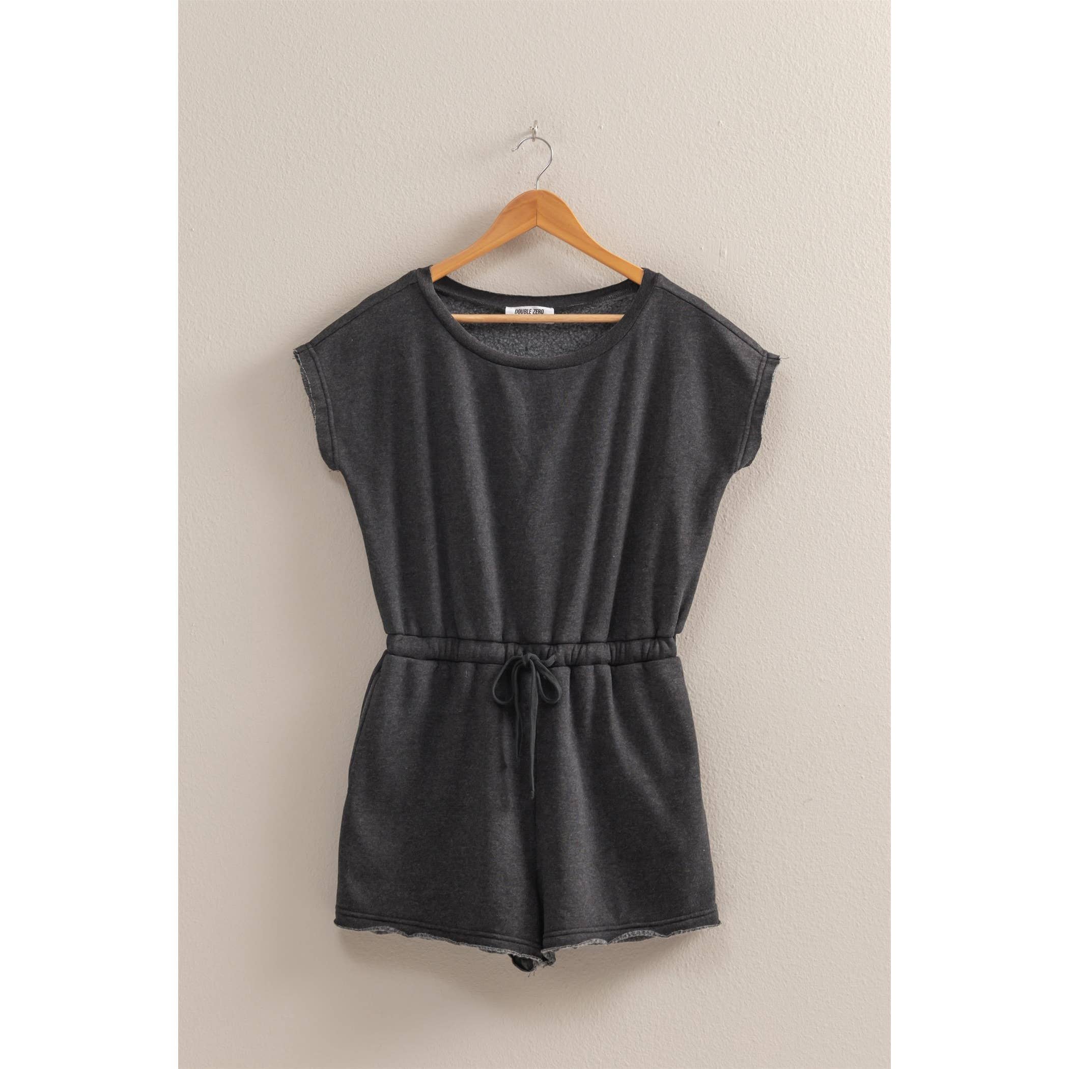 Cap Sleeve Drawstring Waist Romper: DARK TAUPE / S-M-L(2-2-2)