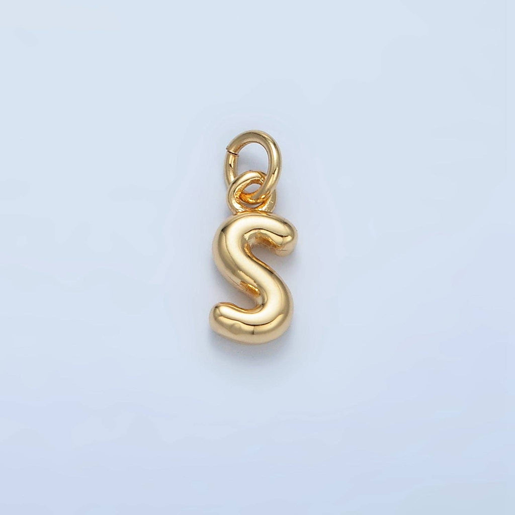 16K Gold Filled 10mm Initial Letter Chubby Balloon Mini Charm | A1591 - A1603: Letter I