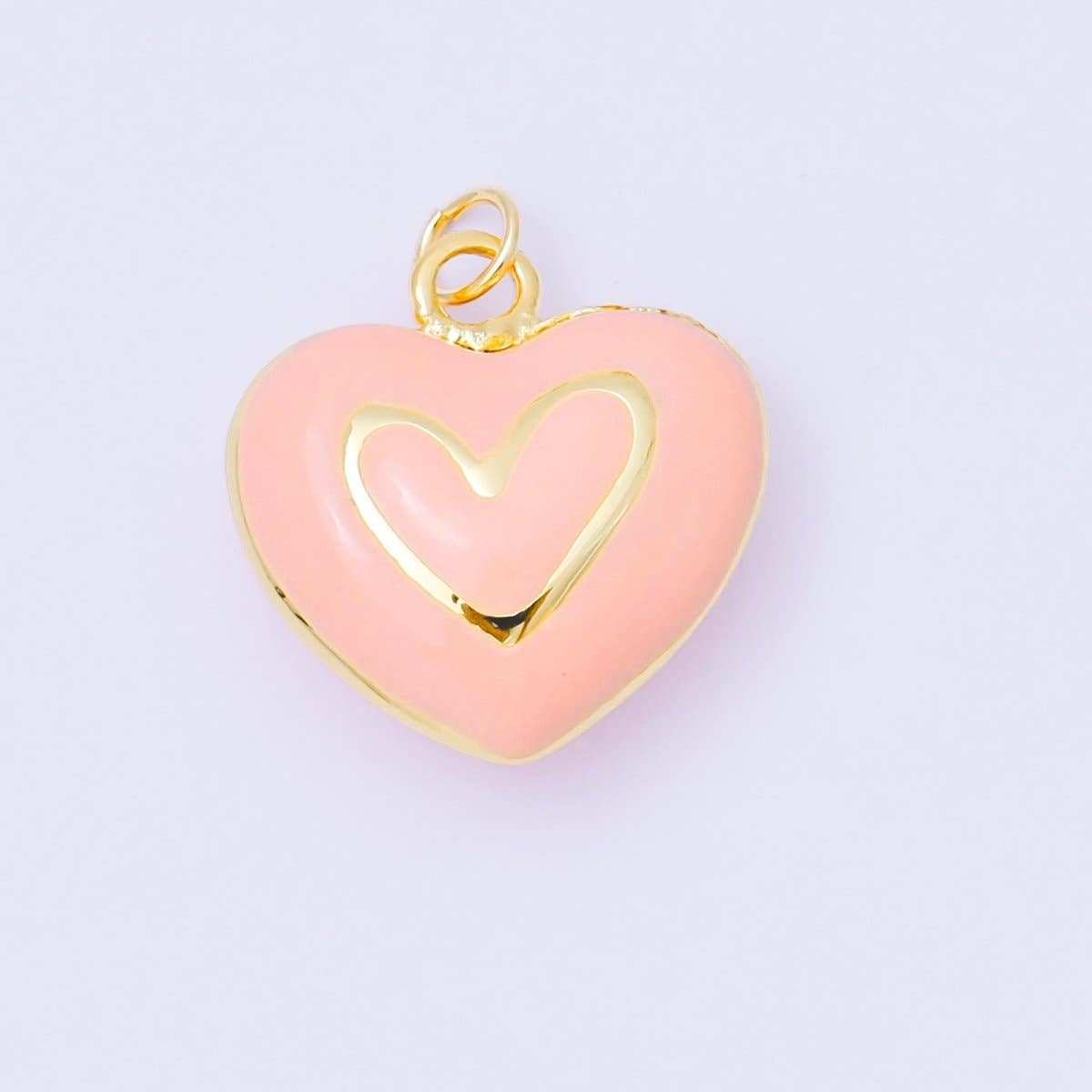 24K Gold Filled 21mm Blue, Pink, Green, White, Yellow Pastel Enamel Lined Heart Charm | AC1621 - AC1623: Green