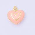 24K Gold Filled 21mm Blue, Pink, Green, White, Yellow Pastel Enamel Lined Heart Charm | AC1621 - AC1623: Pink