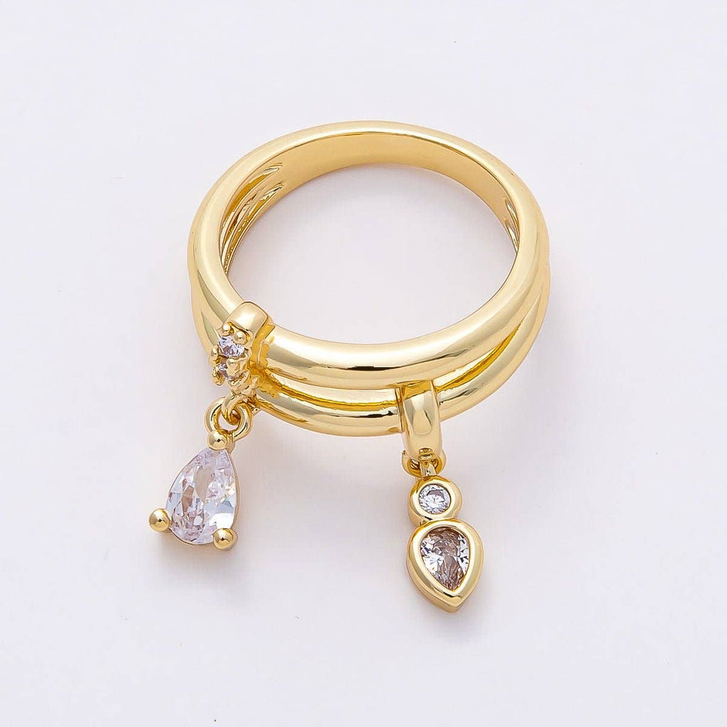 16K Gold Filled Clear Teardrop CZ Drop Double Band Ring | Rings-00115