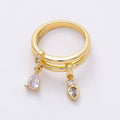 16K Gold Filled Clear Teardrop CZ Drop Double Band Ring | Rings-00115