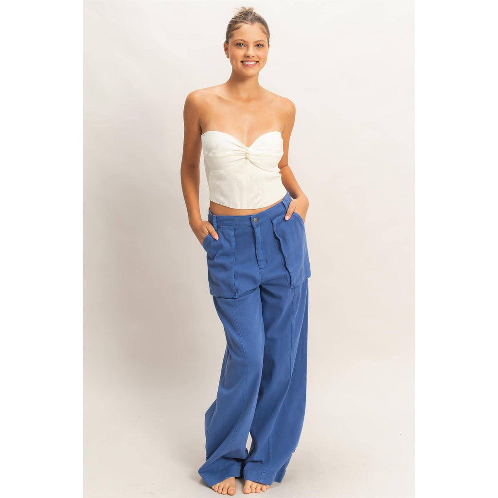 High Rise Cargo Pants With Ankle Ties: PINK / S-M-L(2-2-2)