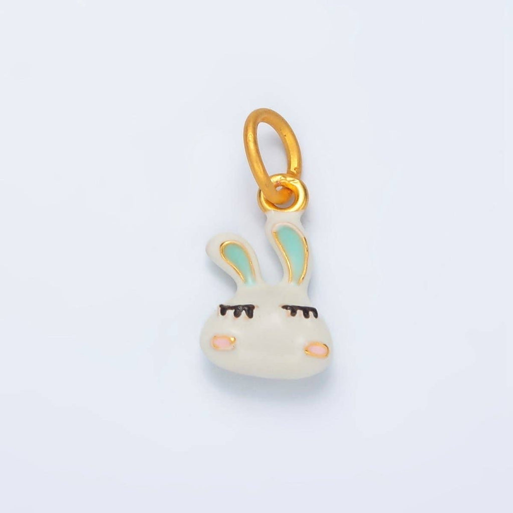 24K Gold Filled Glam White Bunny Rabbit Pet Enamel Mini Charm | AG923