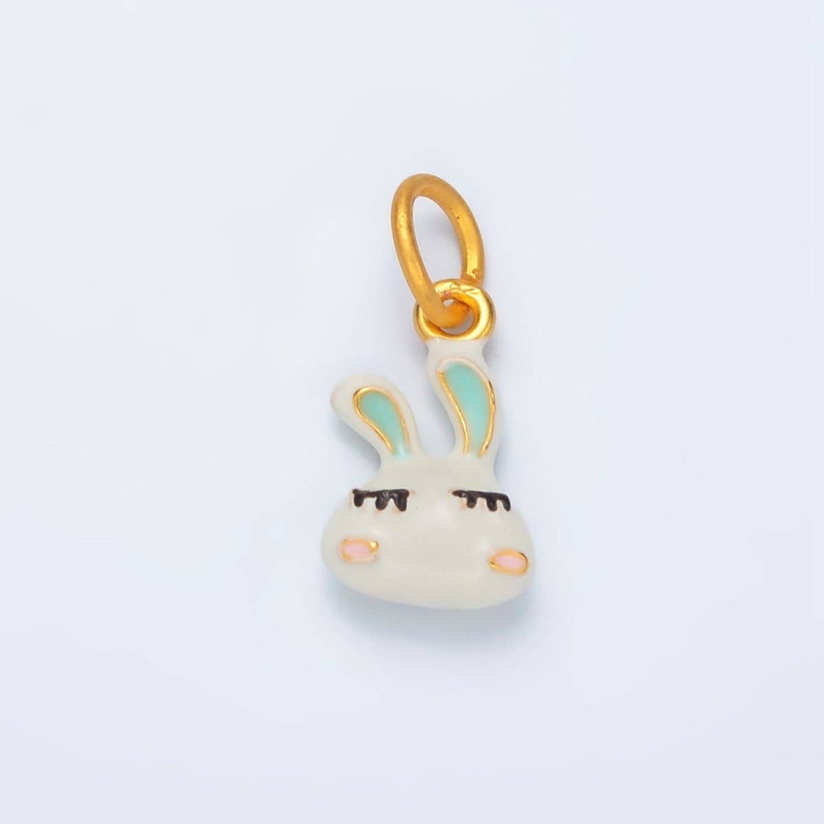 24K Gold Filled Glam White Bunny Rabbit Pet Enamel Mini Charm | AG923