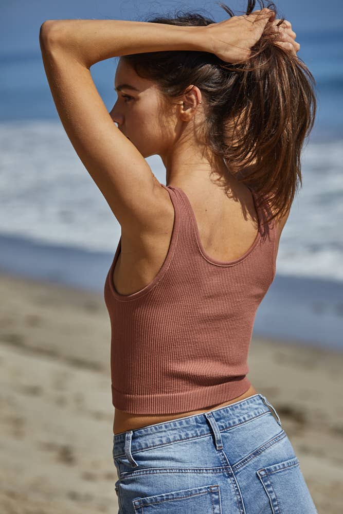 Henley Ribbed Modal Tank: Ginger Bread
