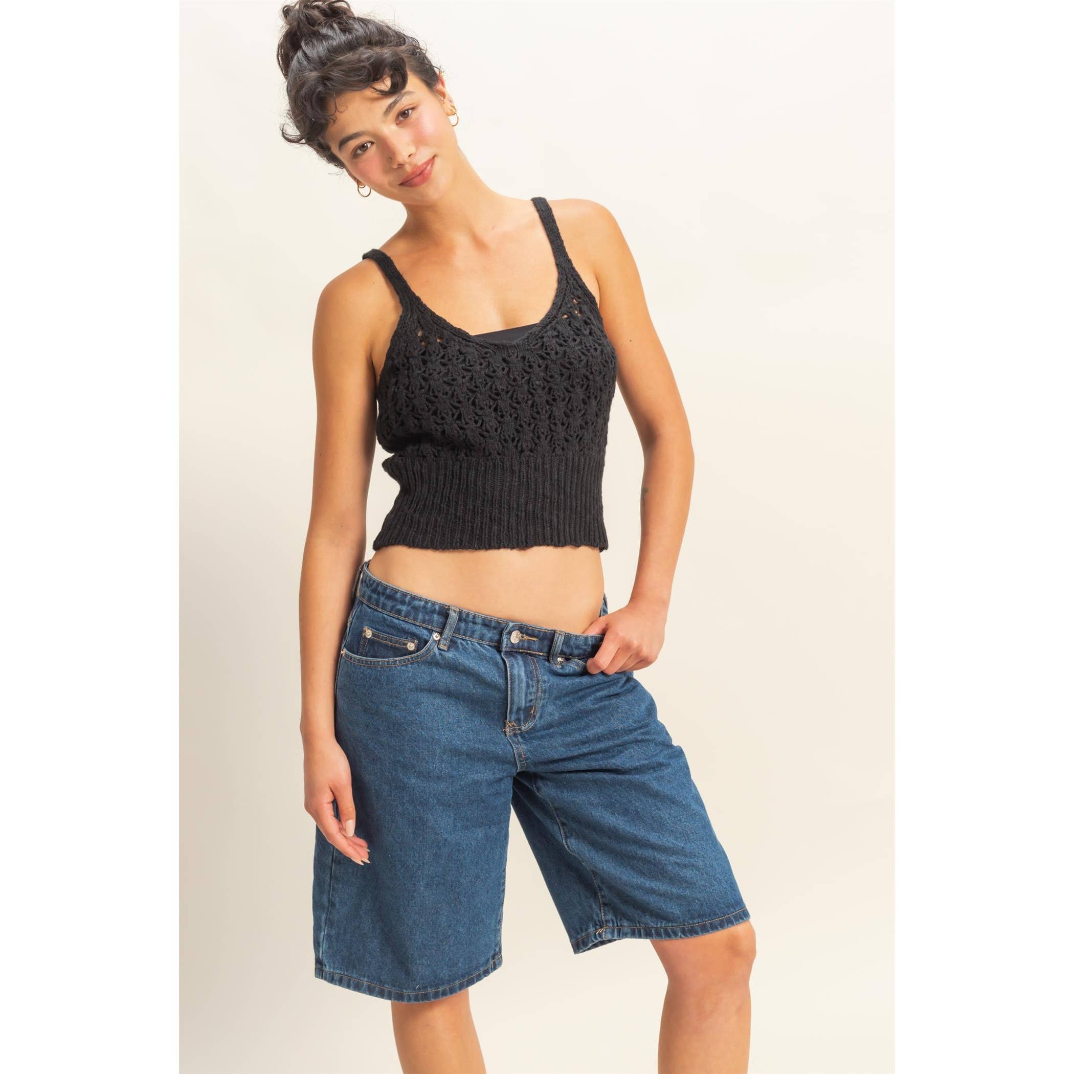 Crochet Crop Top: BLACK / S-M-L(2-2-2)
