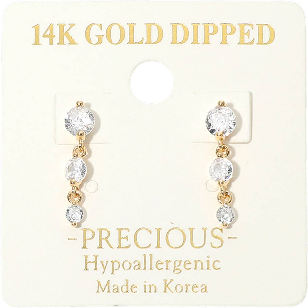14K Gold Dipped Hypoallergenic Graduated Stone Link Drop Earrings: Rhodium