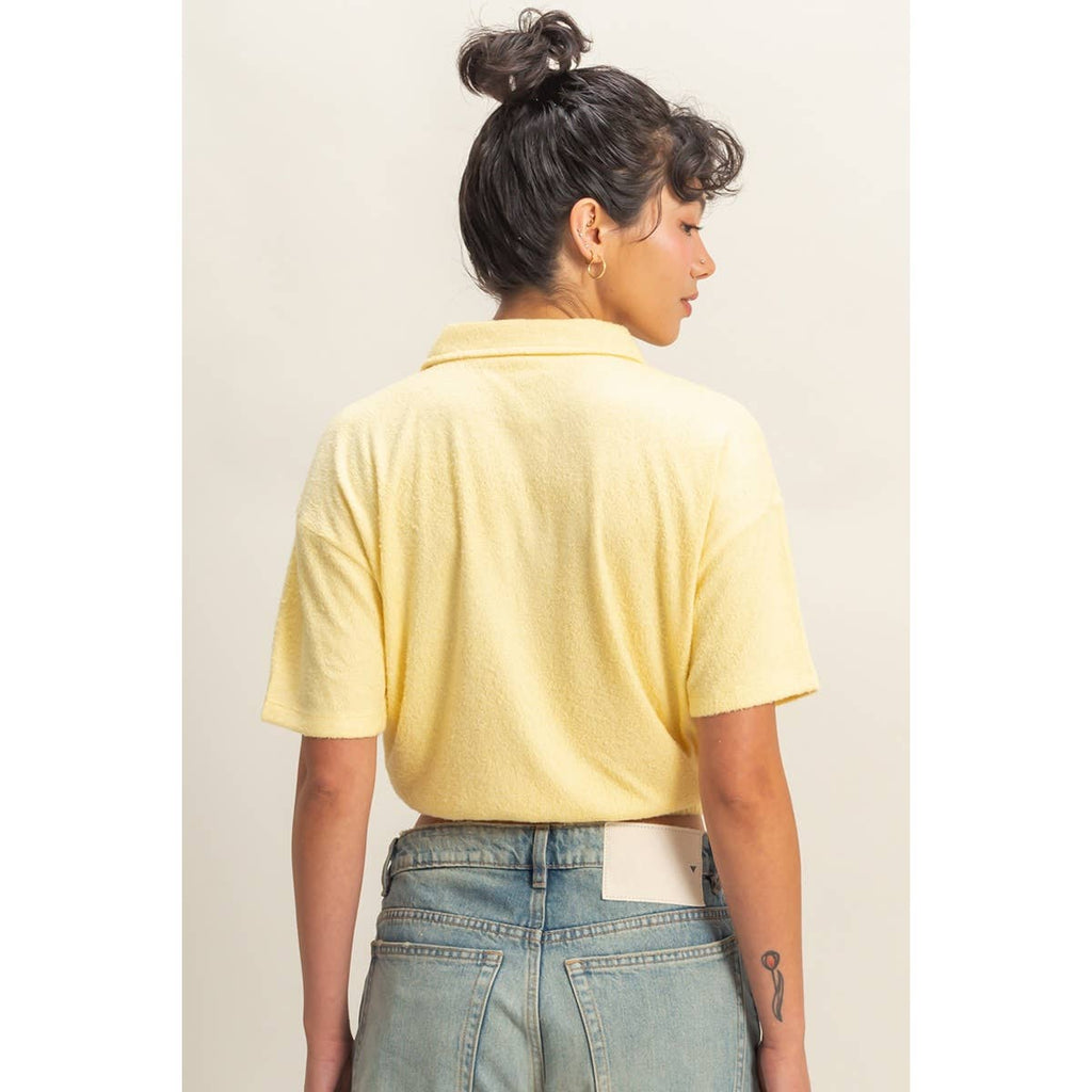 Collared Short Sleeve Crop Top: FRENCH VANILLA / S-M-L(2-2-2)