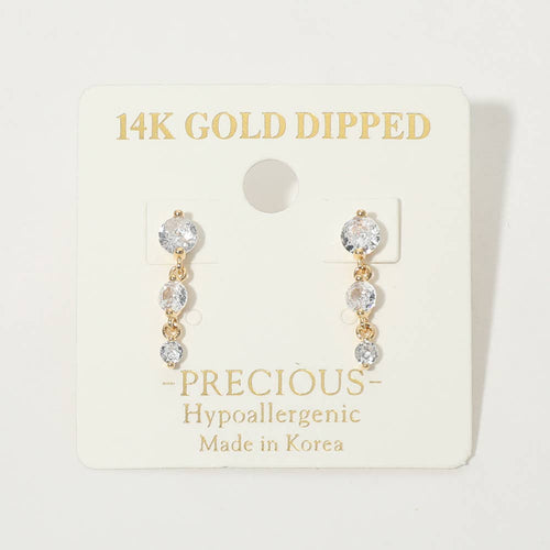 14K Gold Dipped Hypoallergenic Graduated Stone Link Drop Earrings: Gold