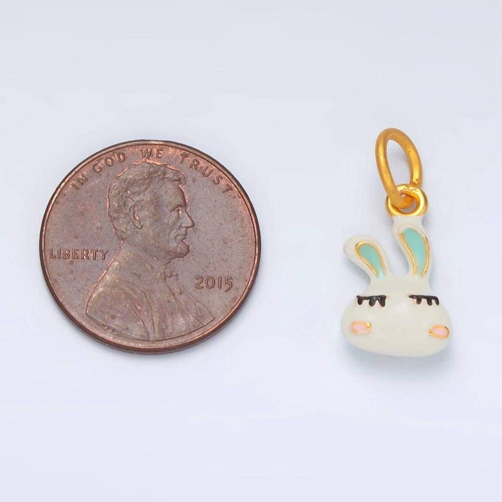 24K Gold Filled Glam White Bunny Rabbit Pet Enamel Mini Charm | AG923