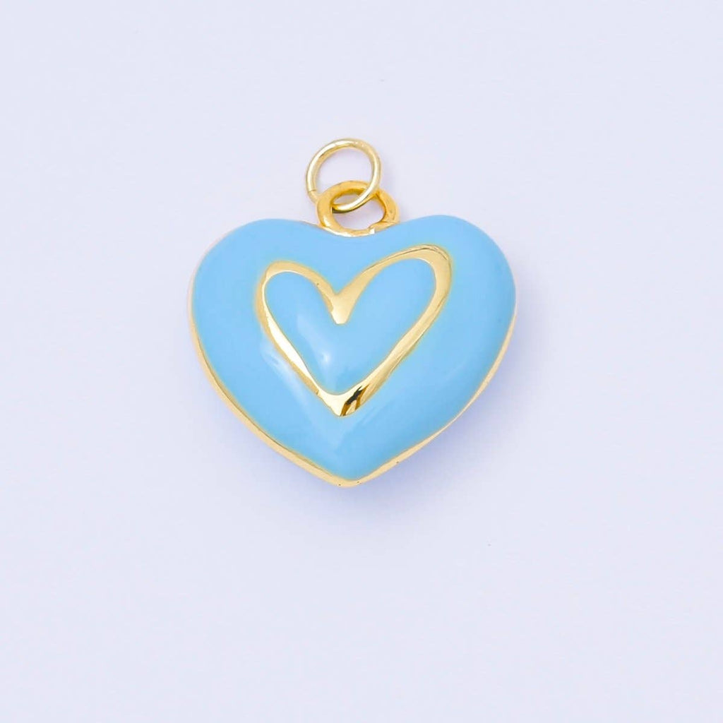 24K Gold Filled 21mm Blue, Pink, Green, White, Yellow Pastel Enamel Lined Heart Charm | AC1621 - AC1623: Green