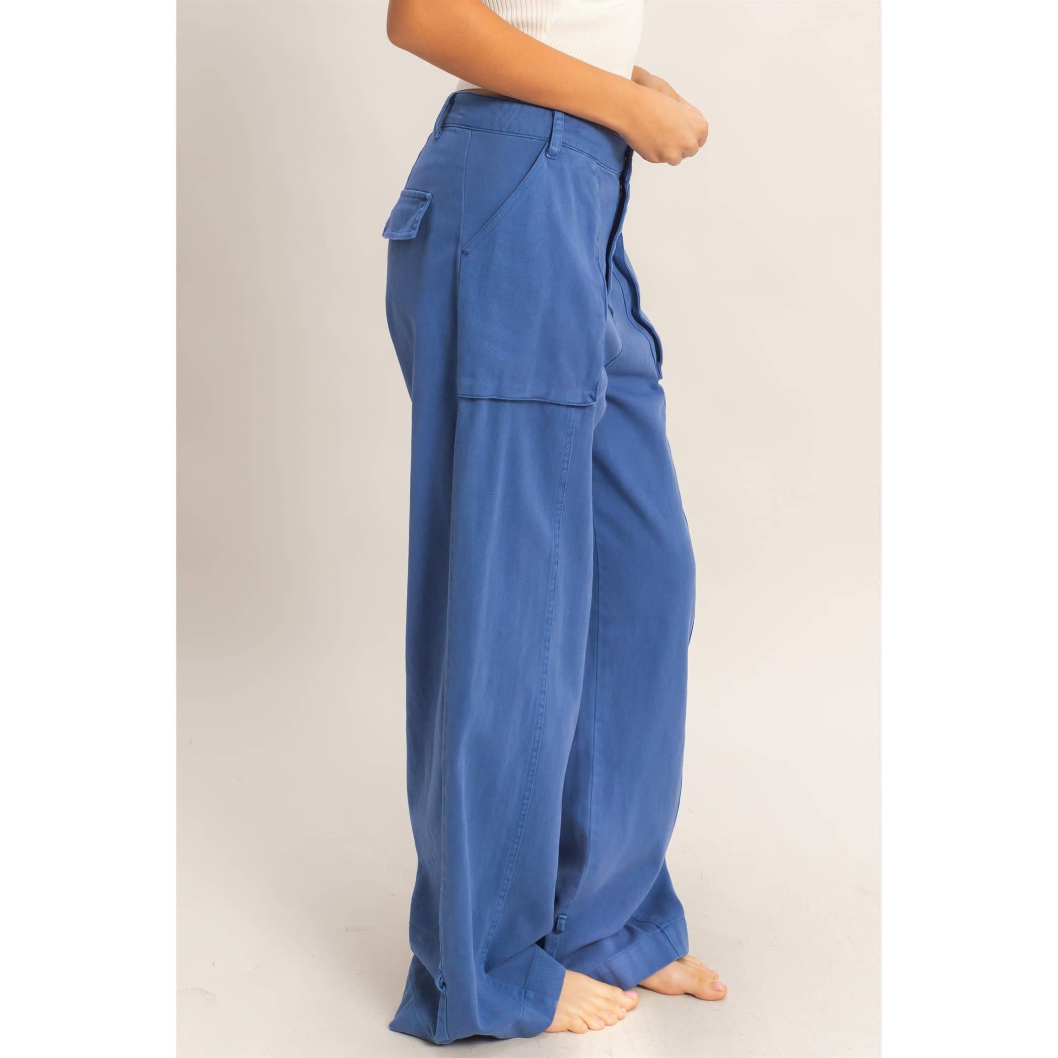 High Rise Cargo Pants With Ankle Ties: PINK / S-M-L(2-2-2)