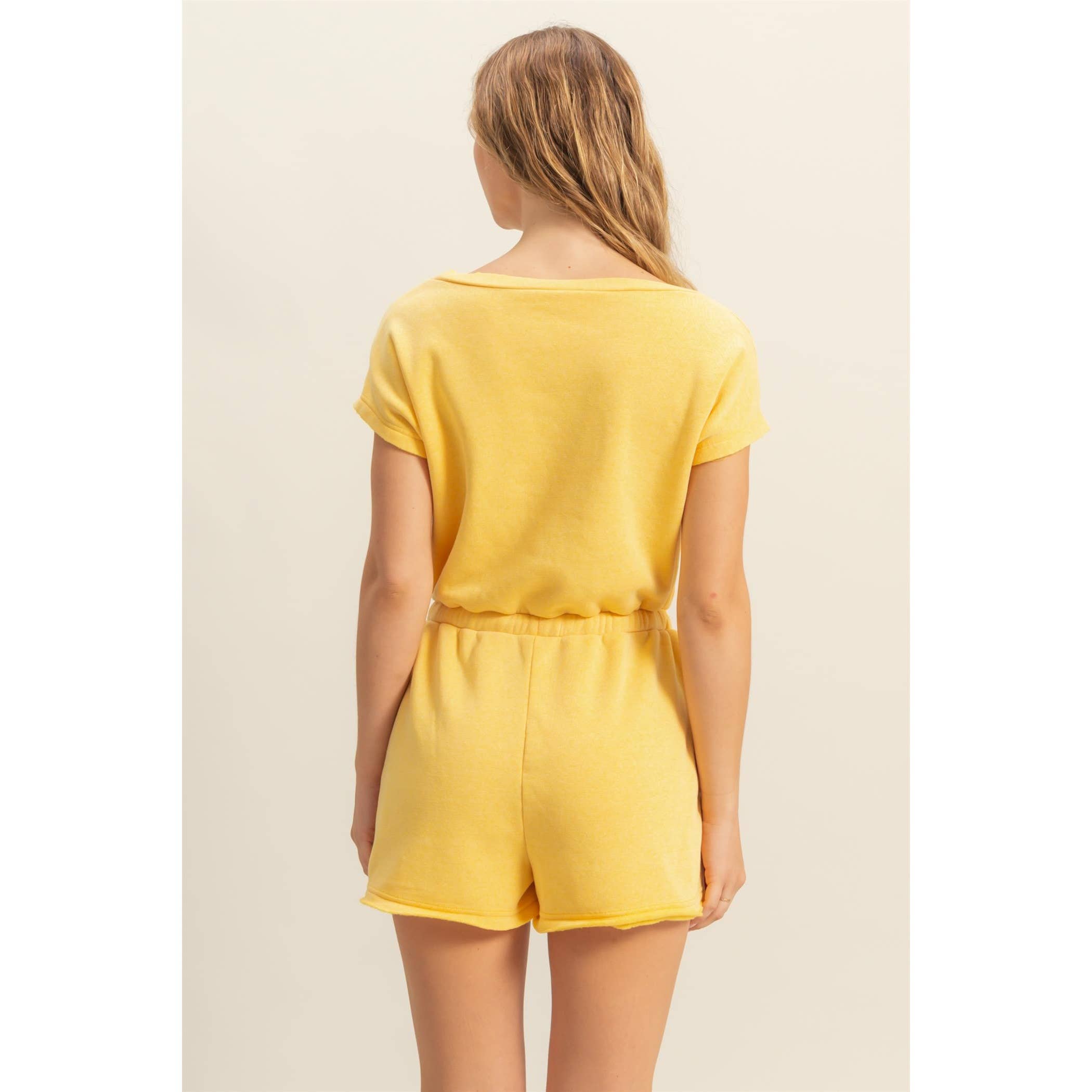 Cap Sleeve Drawstring Waist Romper: DARK TAUPE / S-M-L(2-2-2)