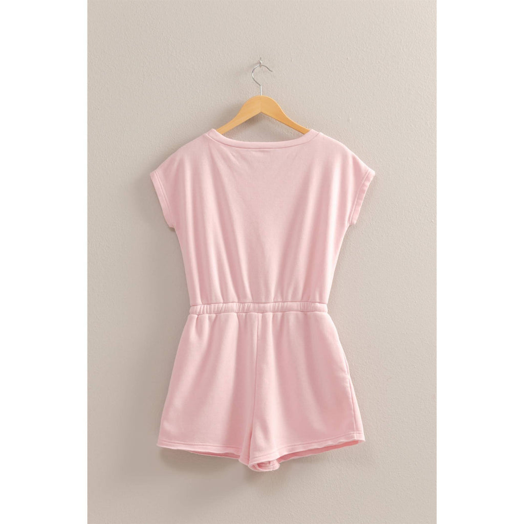 Cap Sleeve Drawstring Waist Romper: DARK TAUPE / S-M-L(2-2-2)