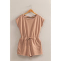 Cap Sleeve Drawstring Waist Romper: DARK TAUPE / S-M-L(2-2-2)