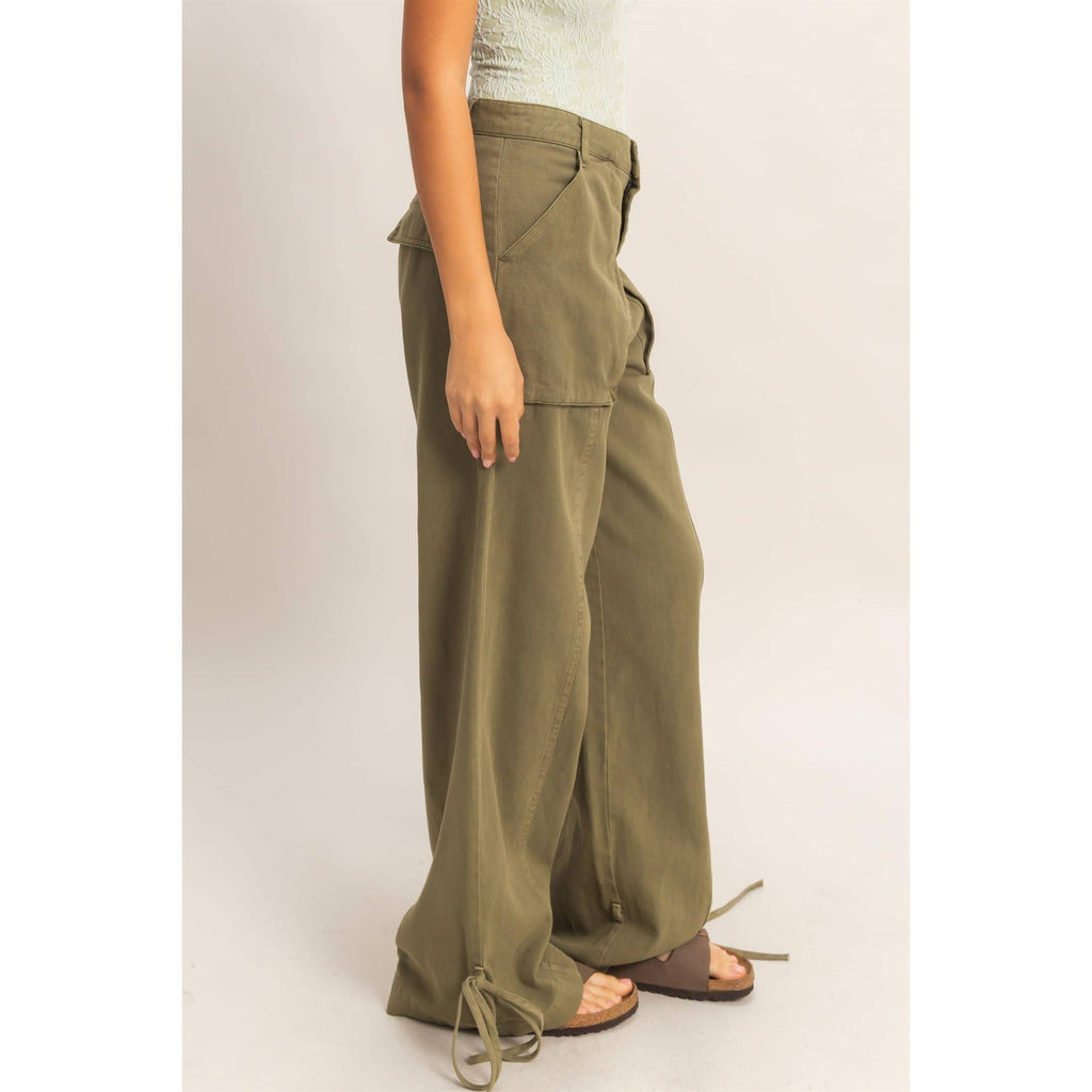 High Rise Cargo Pants With Ankle Ties: PINK / S-M-L(2-2-2)