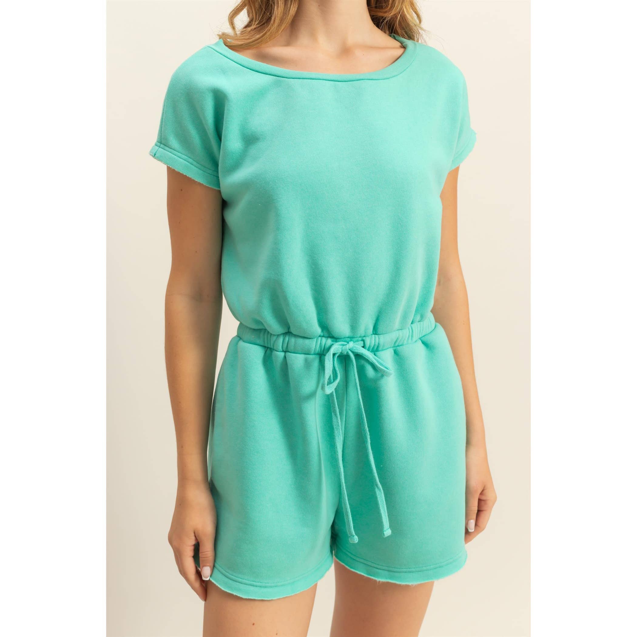 Cap Sleeve Drawstring Waist Romper: DARK TAUPE / S-M-L(2-2-2)