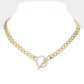 14K Gold Plated CZ Stone Paved Toggle Necklace: Gold