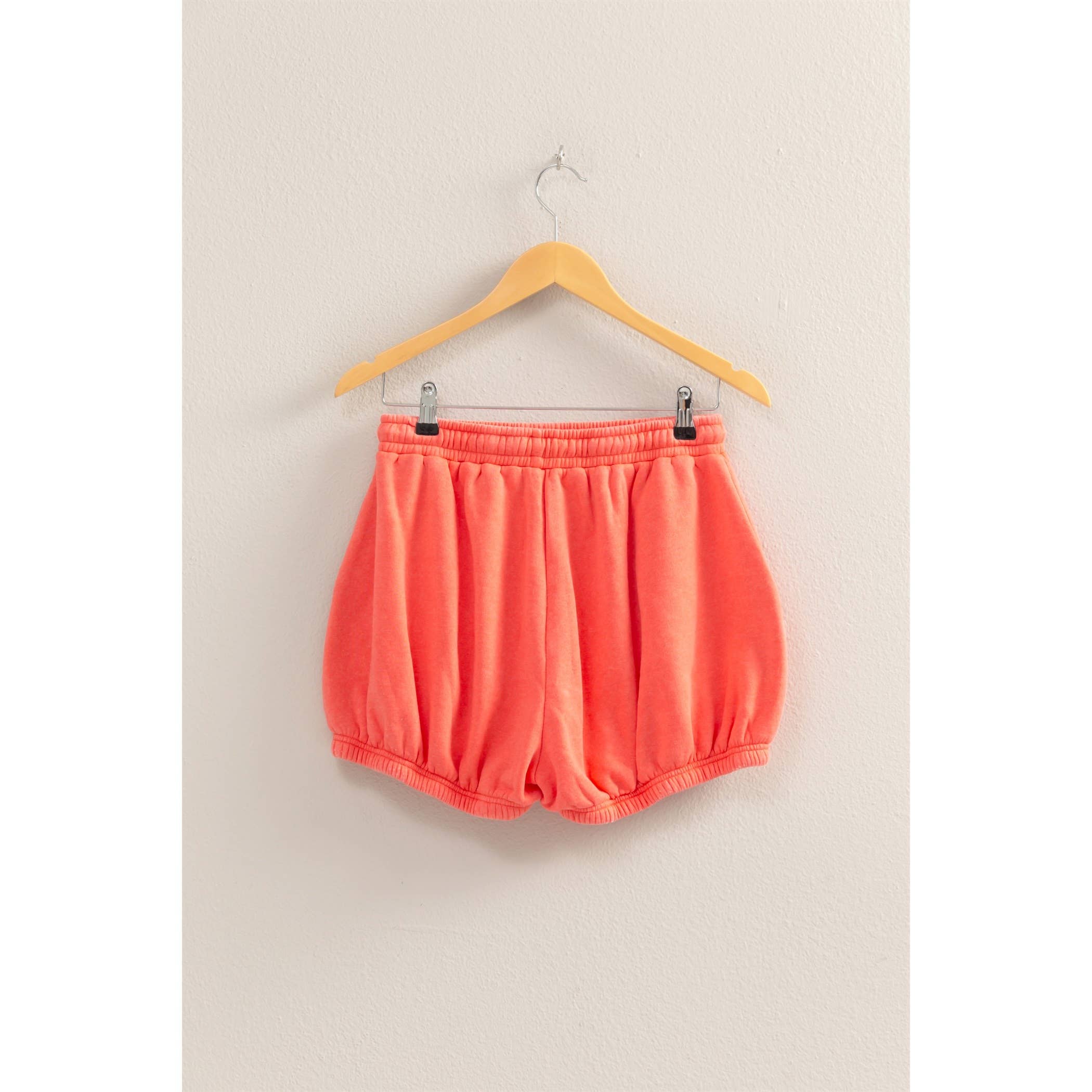 Drawstring Waist Bubbled Hem Shorts: HEATHER GRAY / S-M-L(2-2-2)