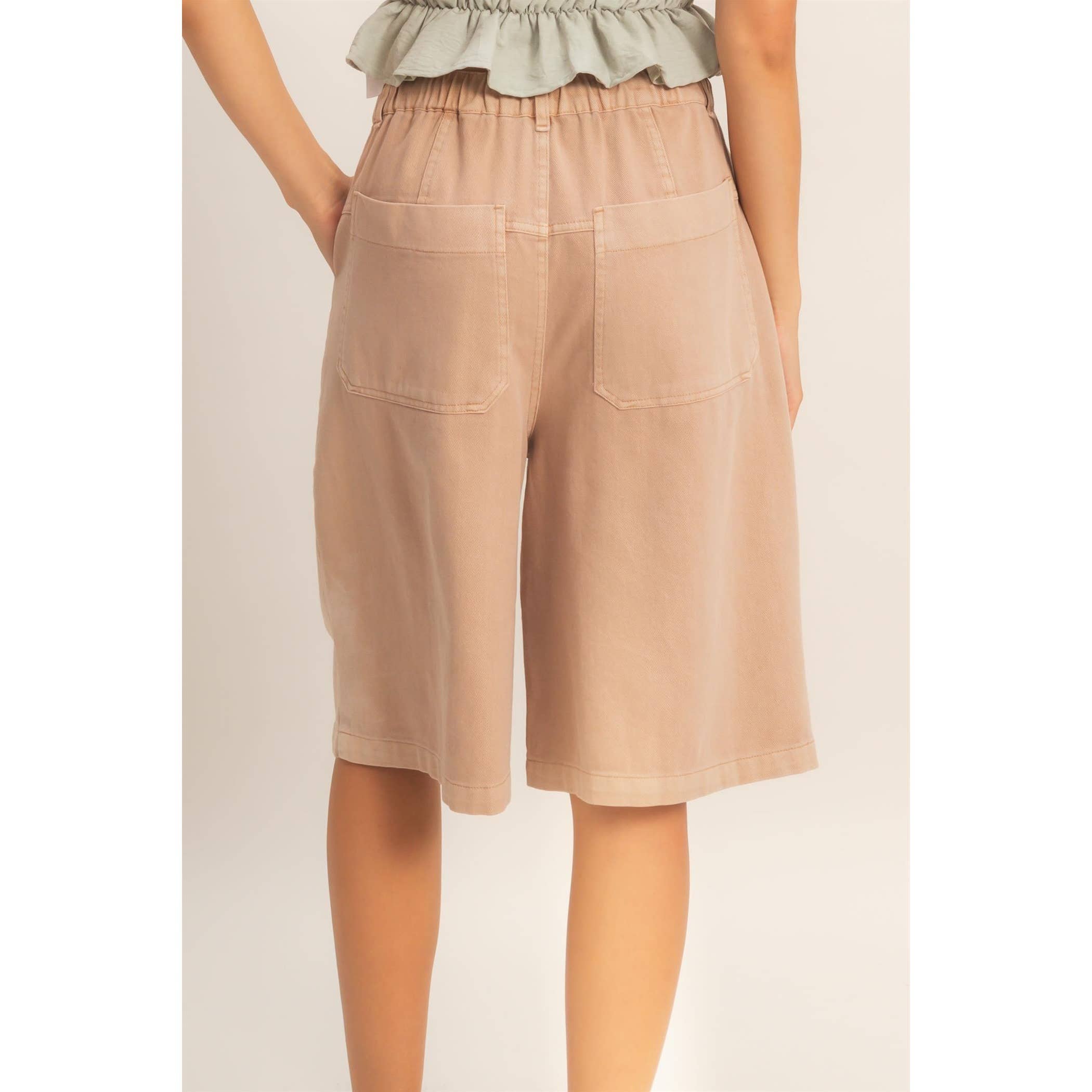 Drawstring Waist Wide Leg Jorts: NAVY / S-M-L(2-2-2)