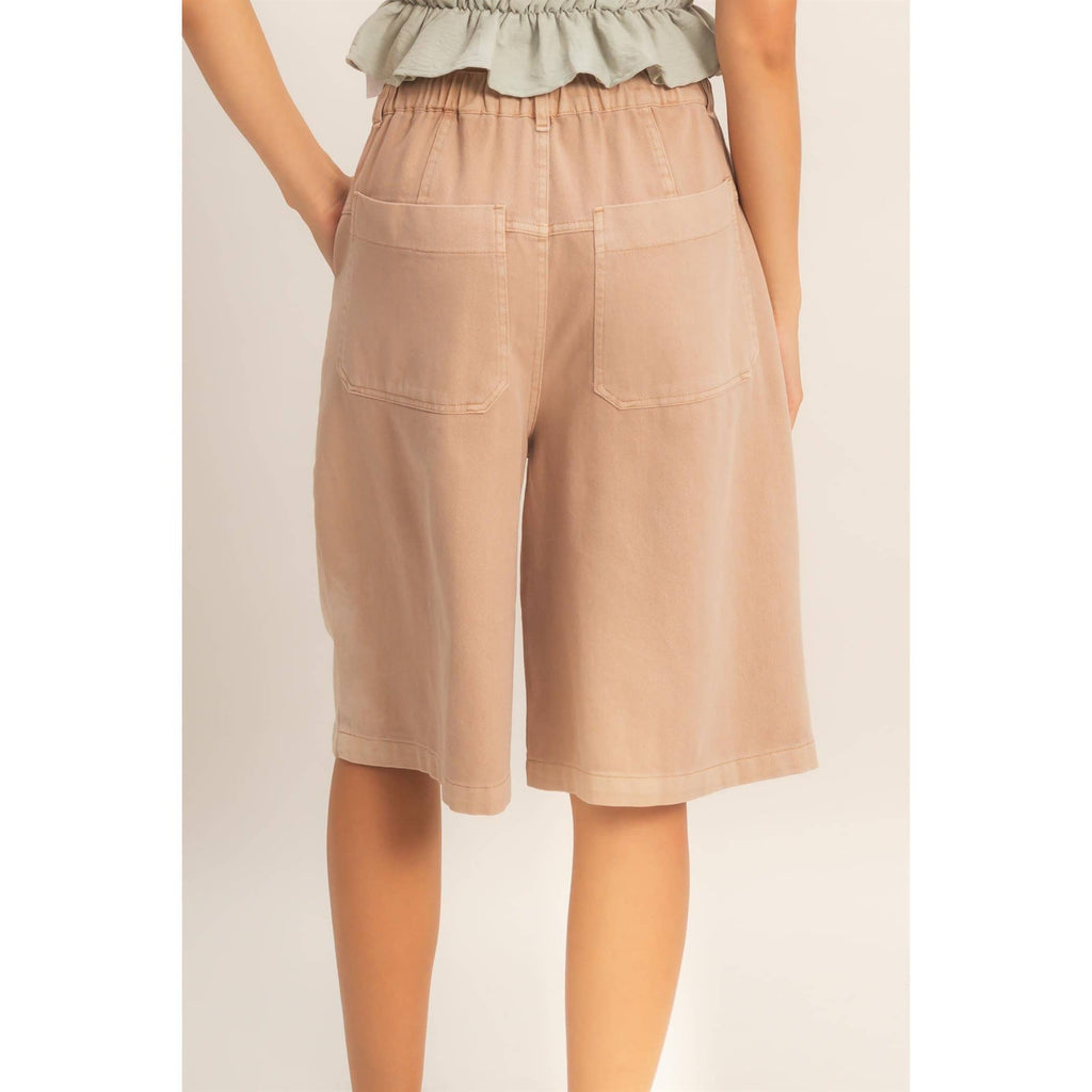 Drawstring Waist Wide Leg Jorts: CREAM / S-M-L(2-2-2)