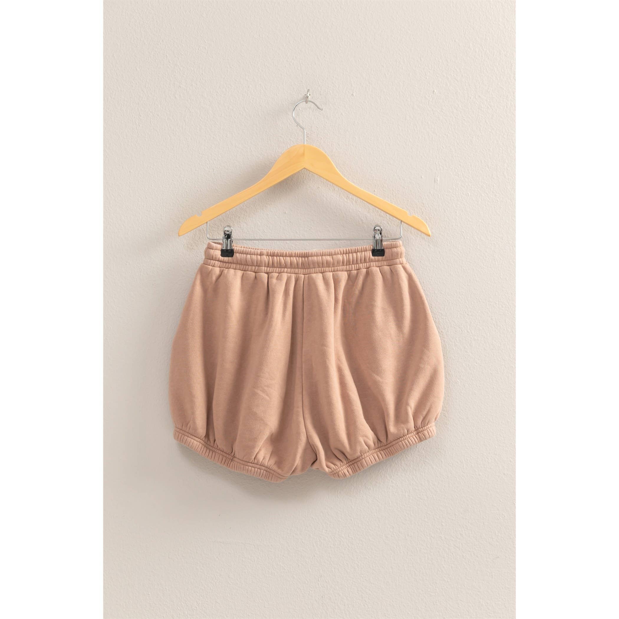 Drawstring Waist Bubbled Hem Shorts: BLACK / S-M-L(2-2-2)