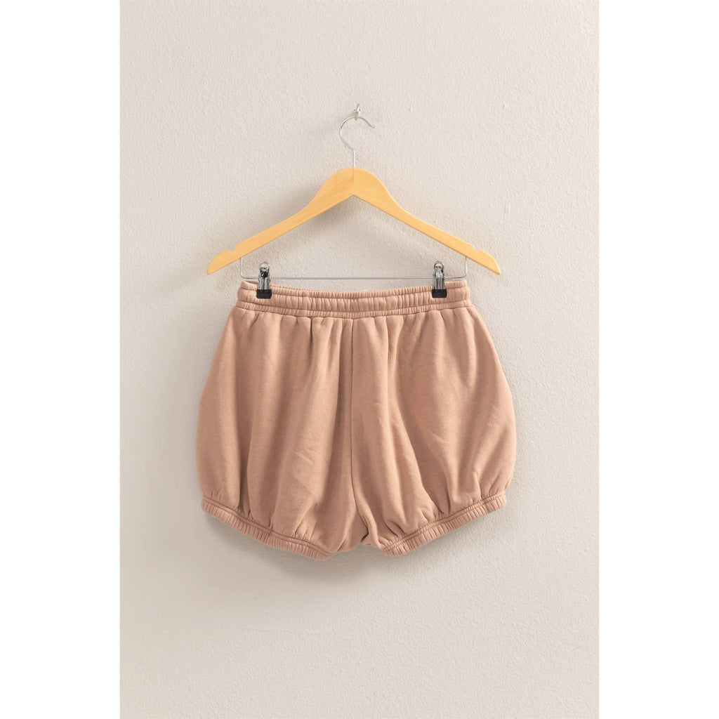 Drawstring Waist Bubbled Hem Shorts: HEATHER GRAY / S-M-L(2-2-2)