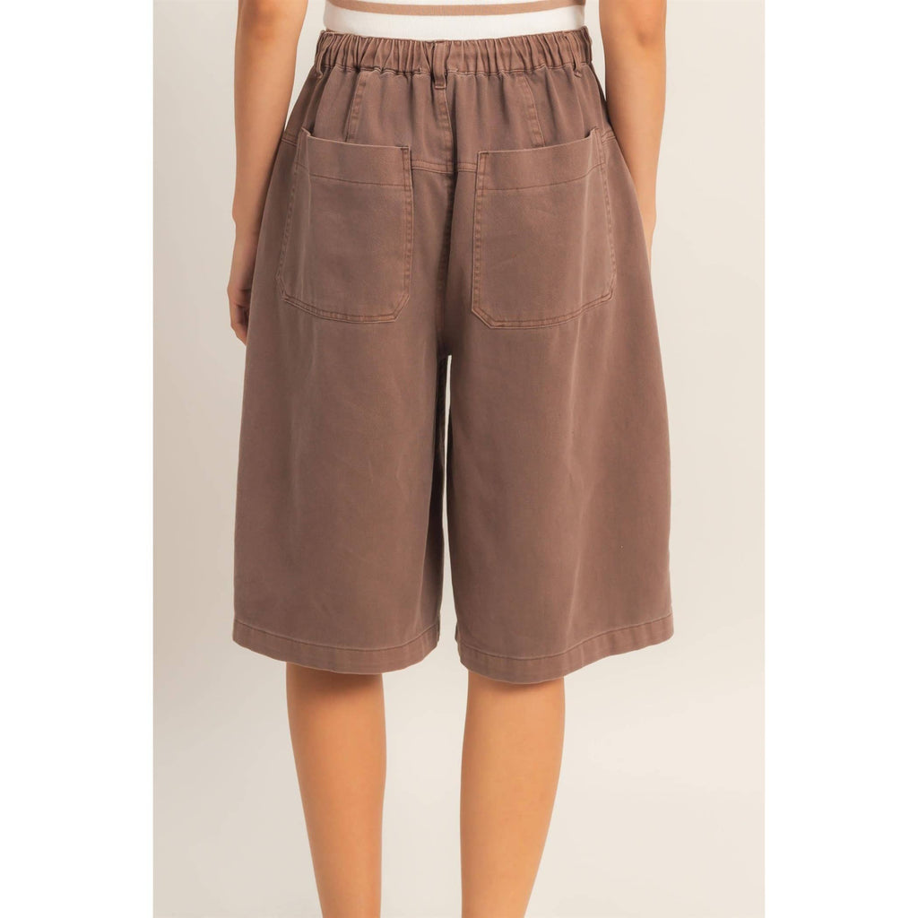 Drawstring Waist Wide Leg Jorts: CREAM / S-M-L(2-2-2)