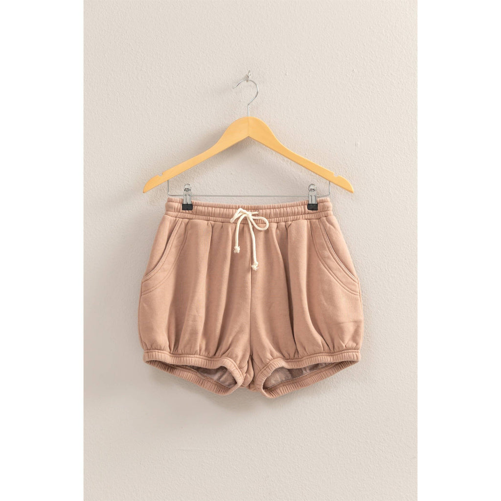 Drawstring Waist Bubbled Hem Shorts: BLACK / S-M-L(2-2-2)